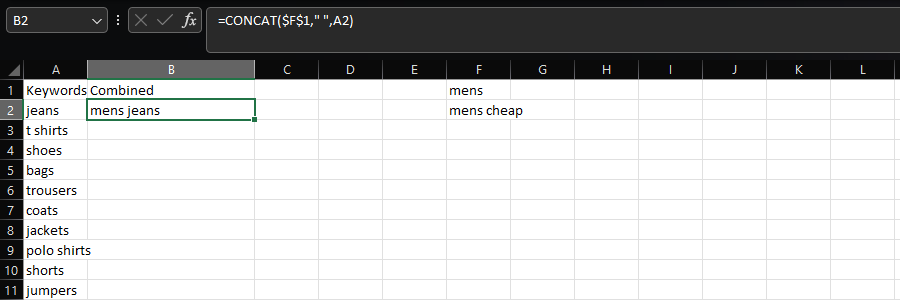 concat Excel