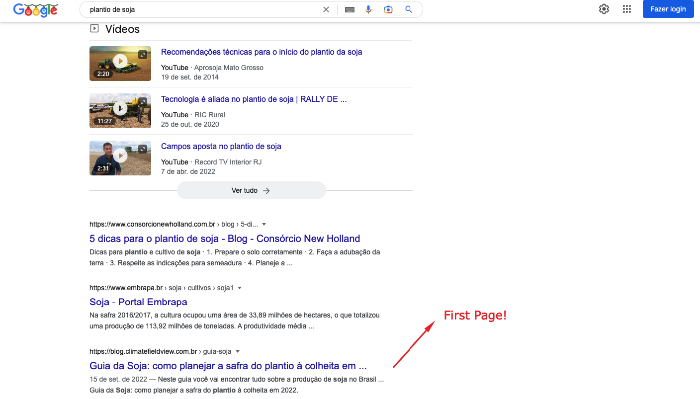 Impresión de la primera página de Google Serp 