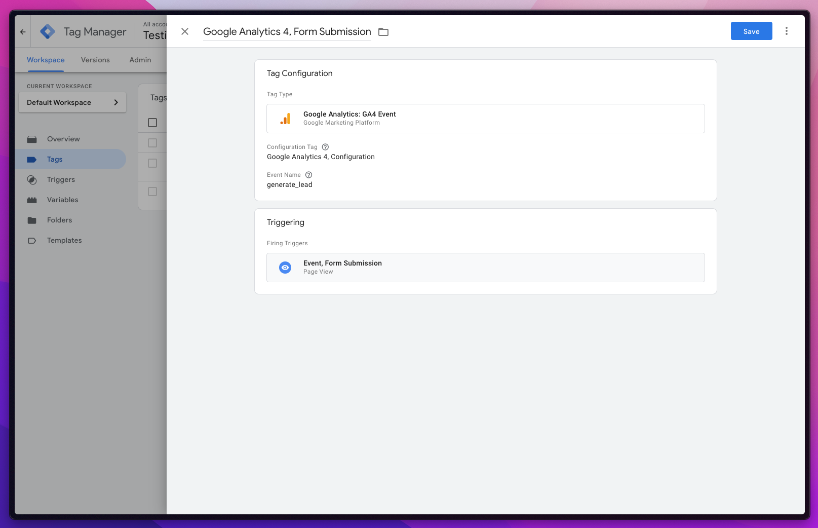 Configuración de envío de formularios GA4