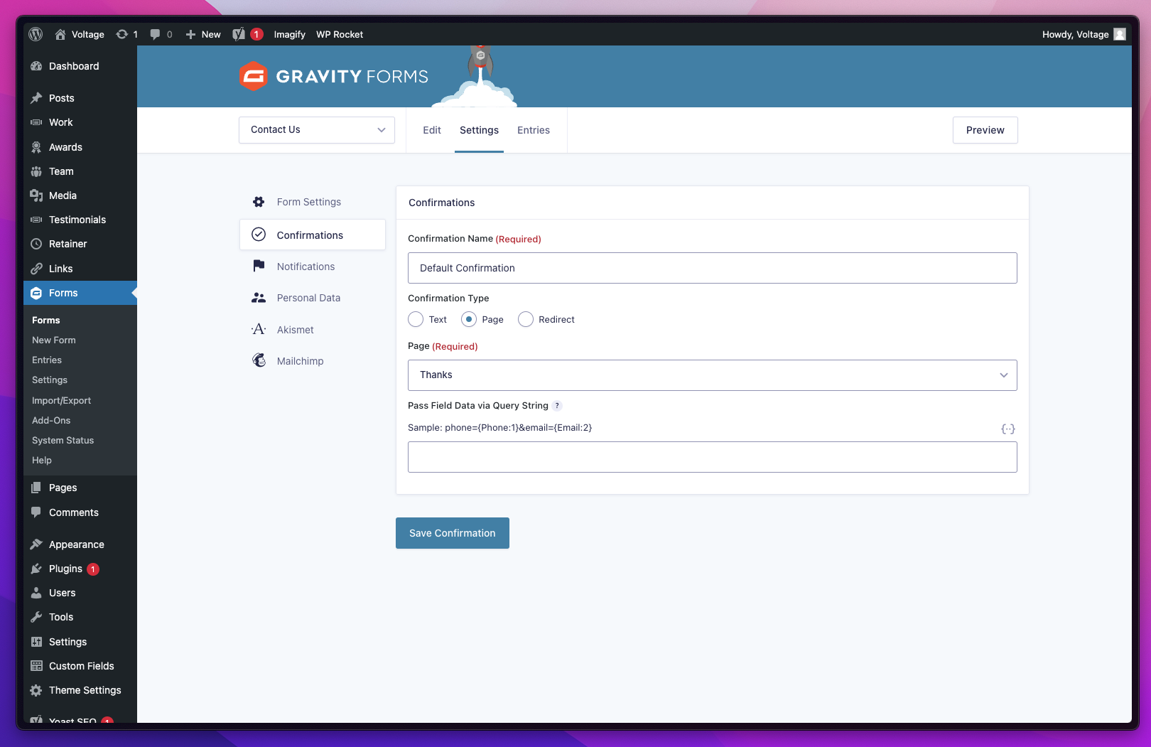 Confirmaciones de configuración de formularios de gravedad