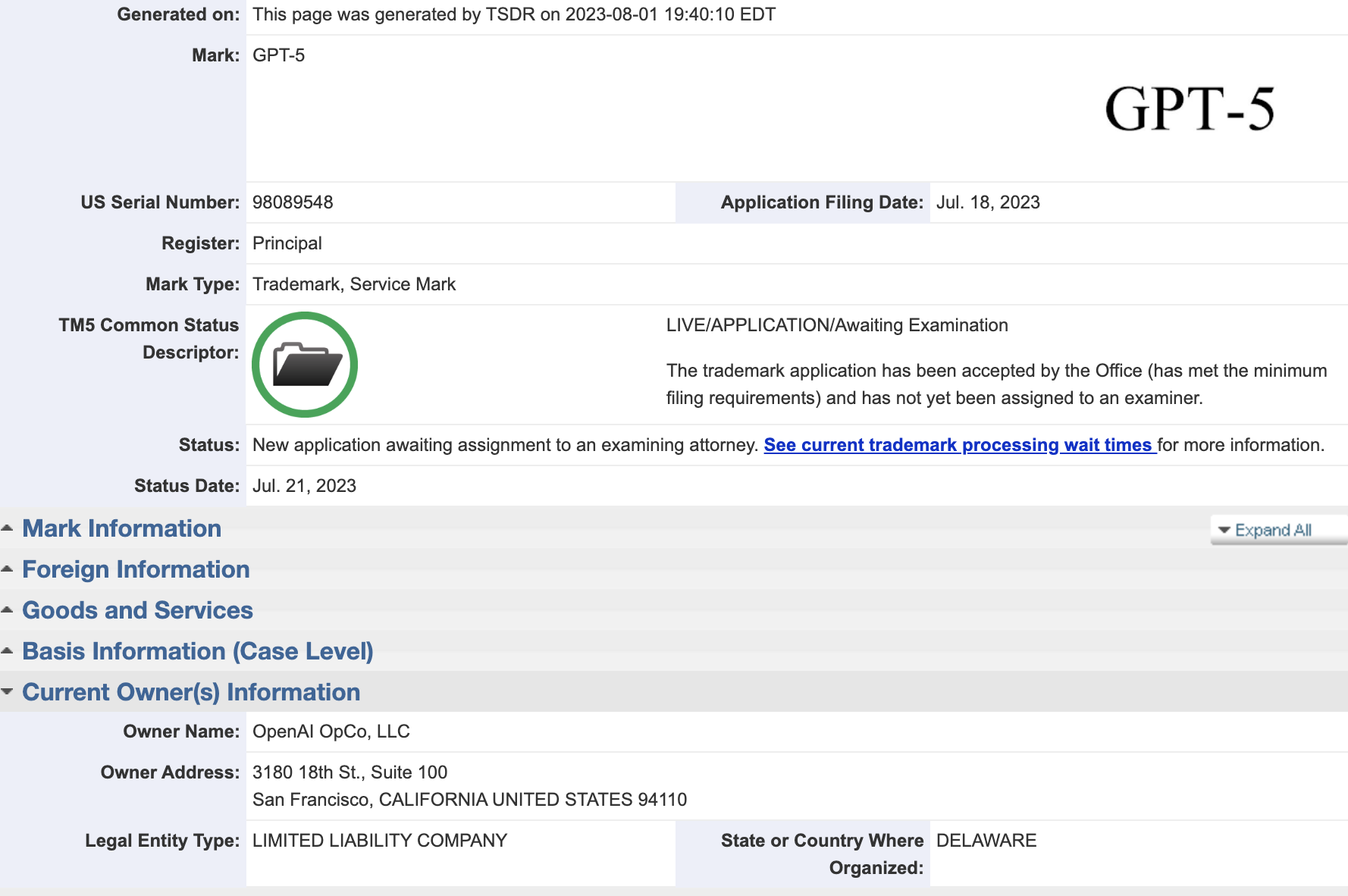 OpenAI Files Trademark Application for GPT-5