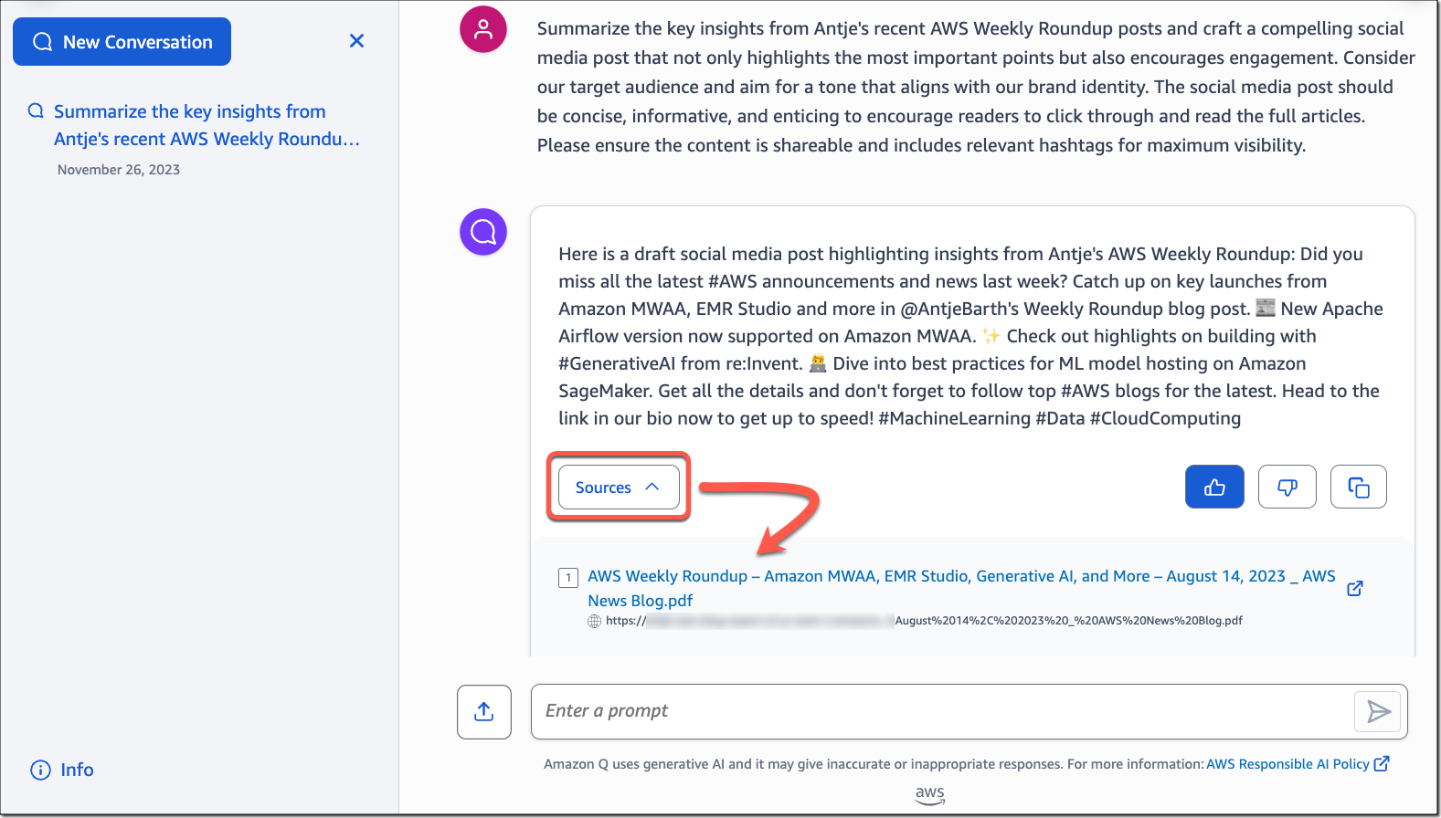 amazon q marketing de contenidos chatbot generativo ai