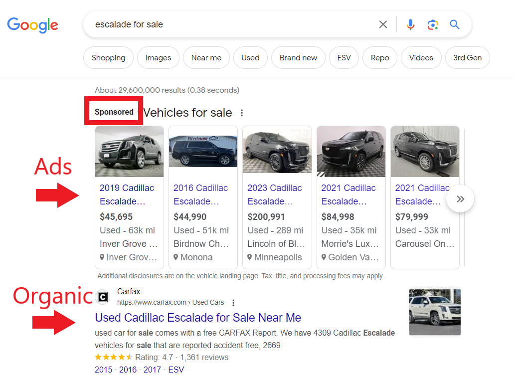 anuncios versus orgánicos en SERP