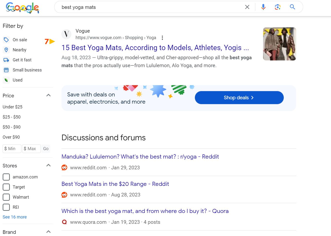 Captura de pantalla de Google para [best yoga mats]