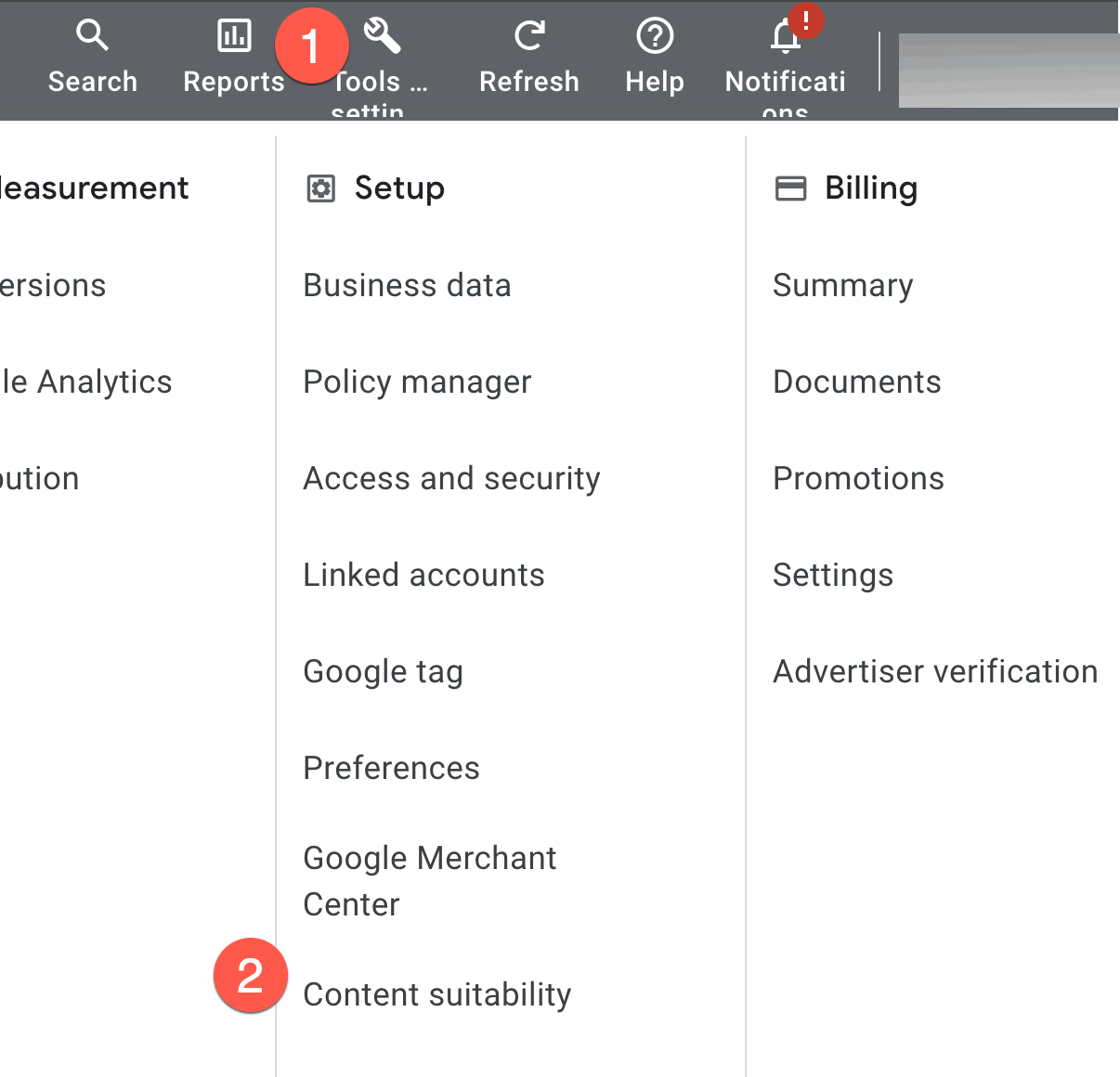 Captura de pantalla de configuración de idoneidad del contenido de Google Ads