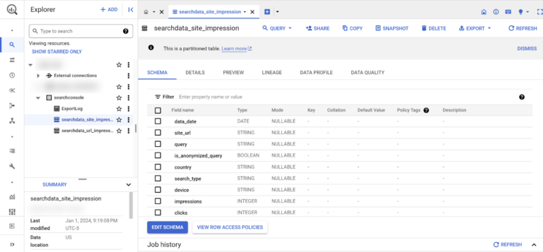 conjunto de datos para la tabla de impresiones de búsqueda 