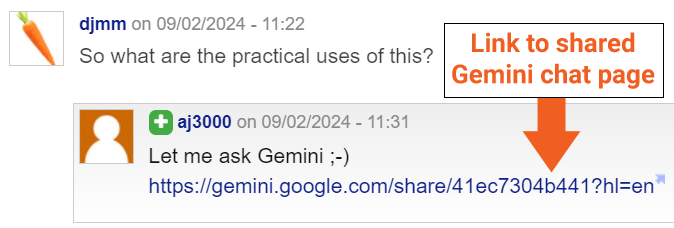 Enlace público a una página de chat compartida de Google Gemini