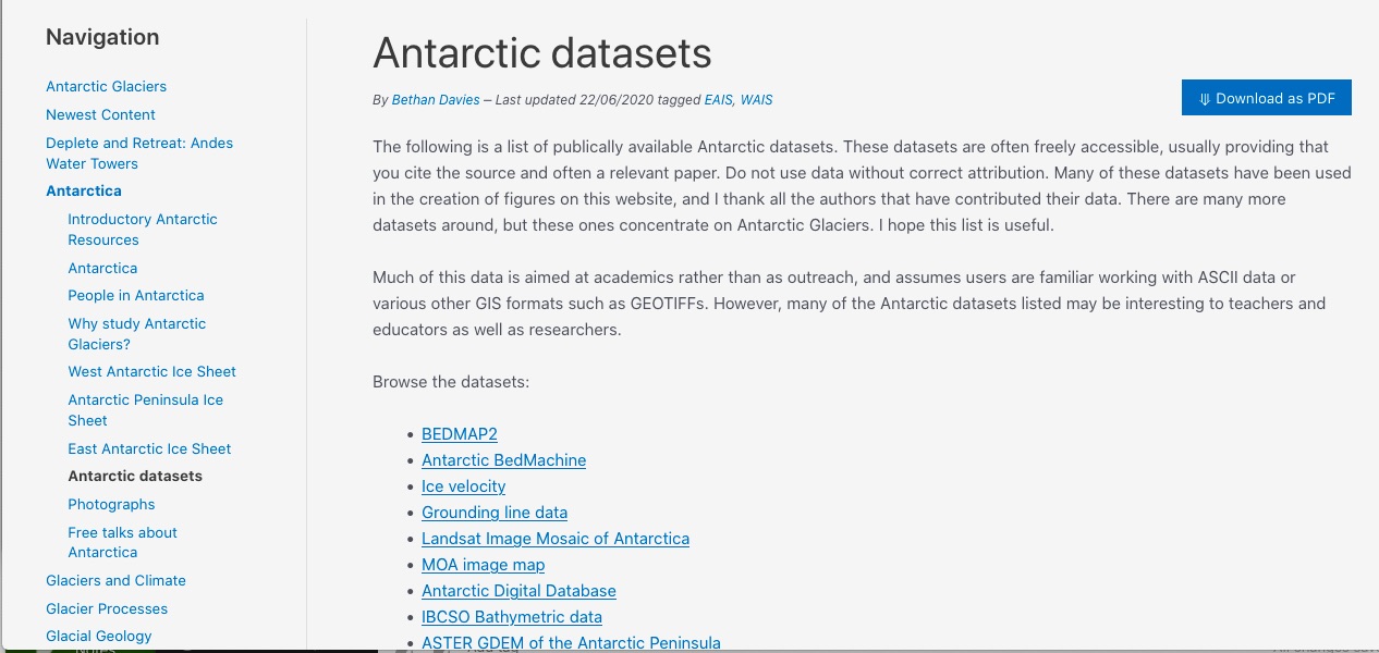 Conjuntos de datos antárticos