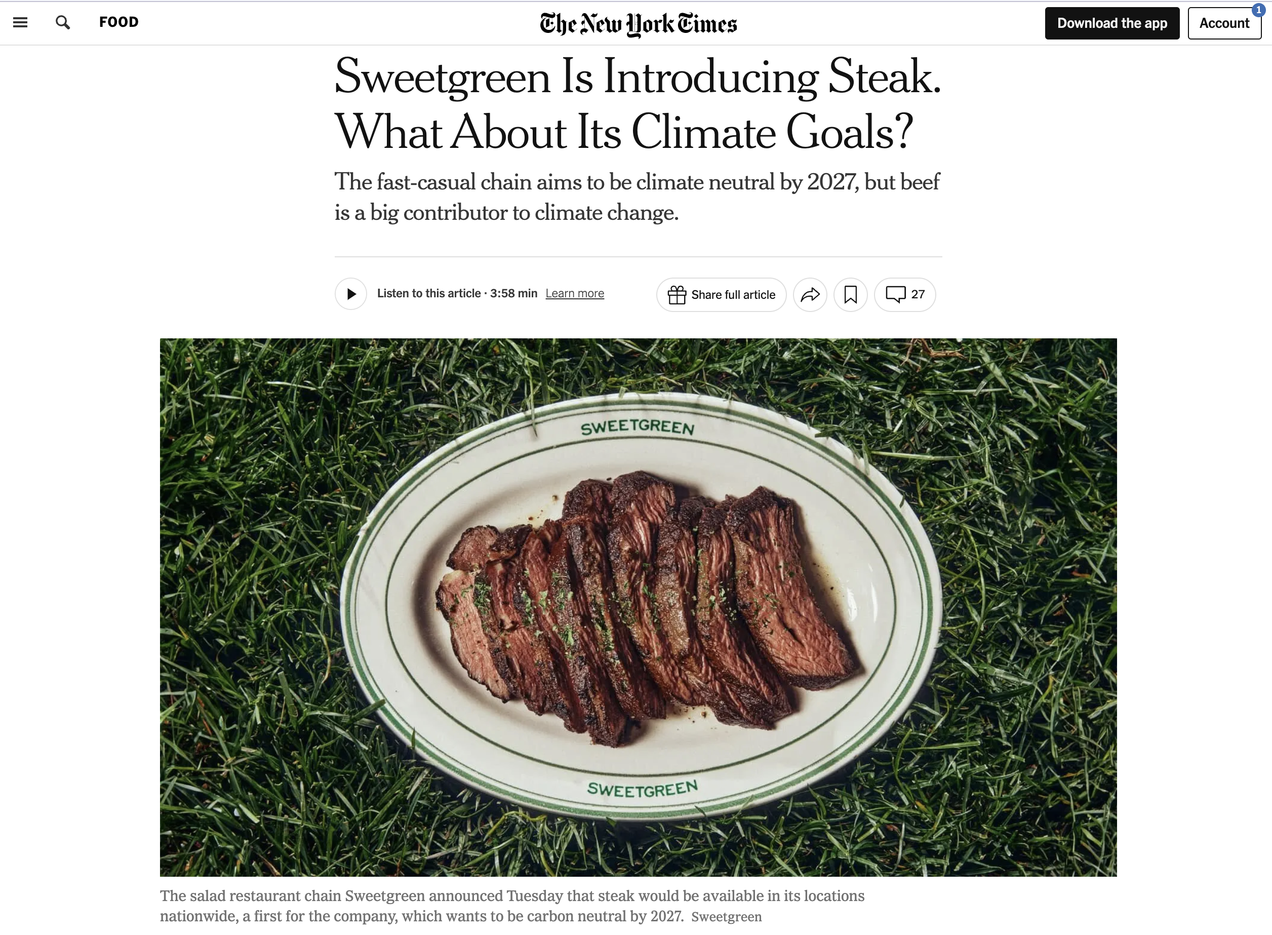 artículo de sweetgreen nyt