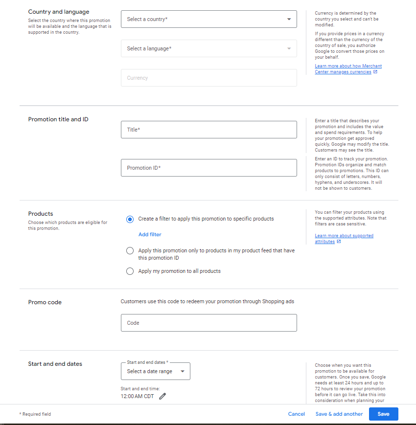 Configuración de promociones de comerciantes