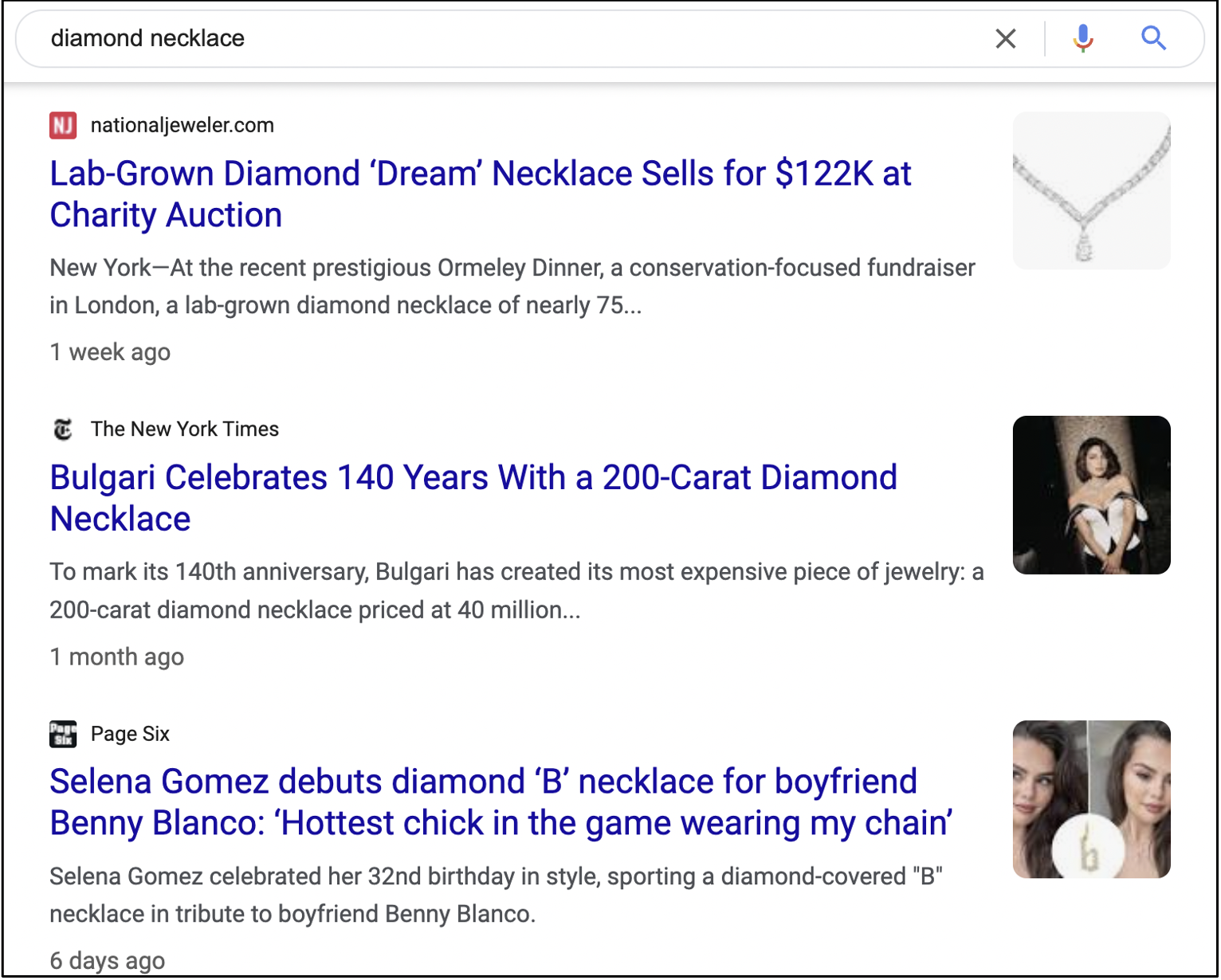 Screenshot from search for [diamond necklace]