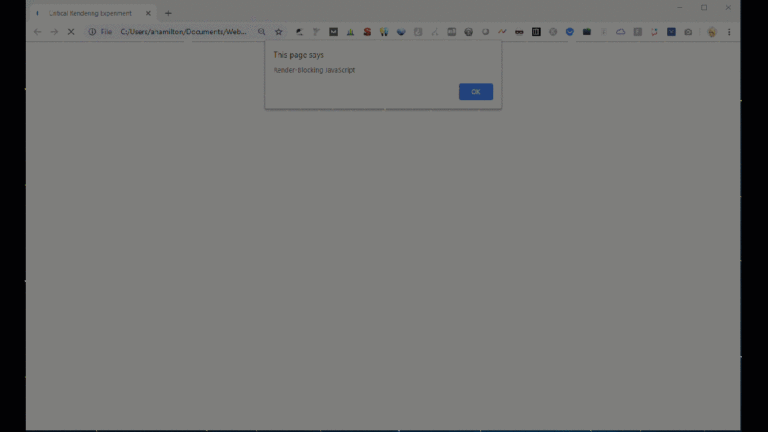 Example of Page Rendering Blocked by JavaScript Alert Function