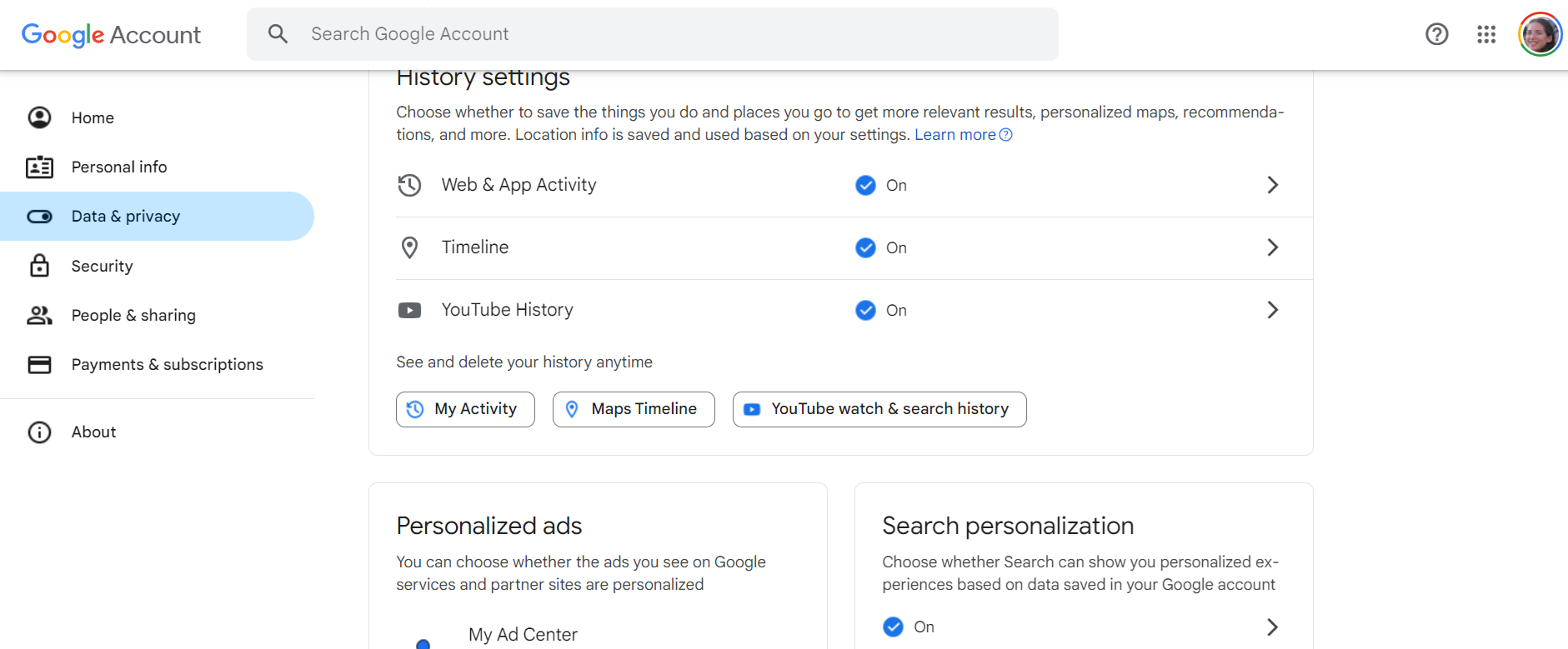 configuración para compartir datos