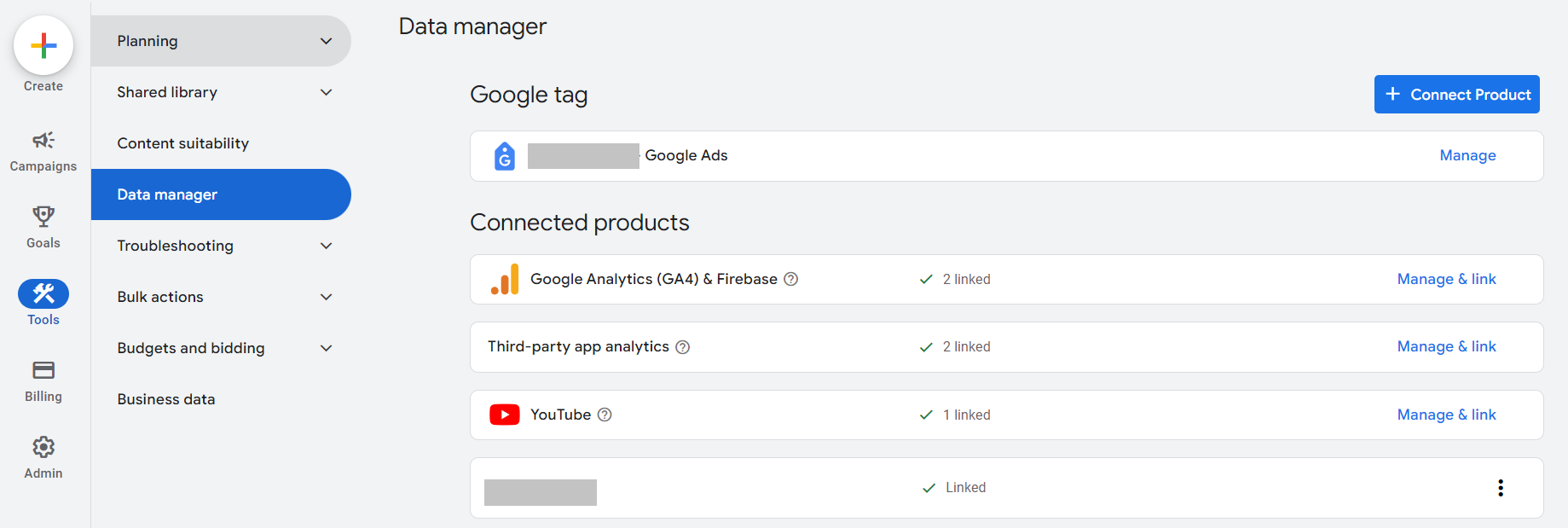 Where to find Linked Accounts in Google Ads.