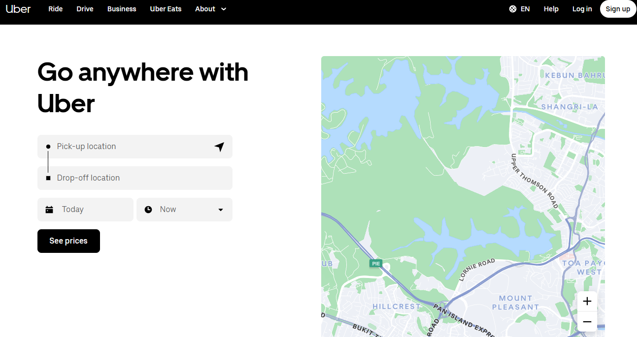 Uber home page