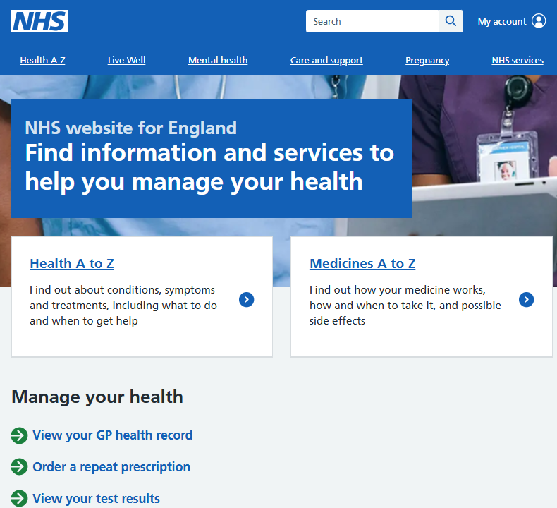 NHS home page