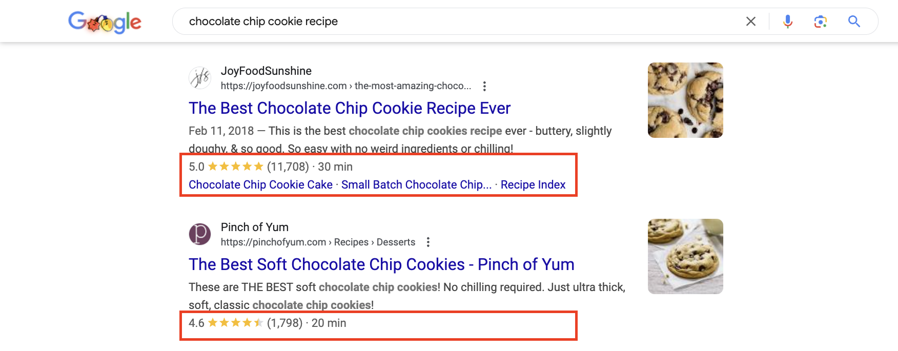 Captura de pantalla de la búsqueda de [chocolate chip cookie recipe]Google, enero de 2025