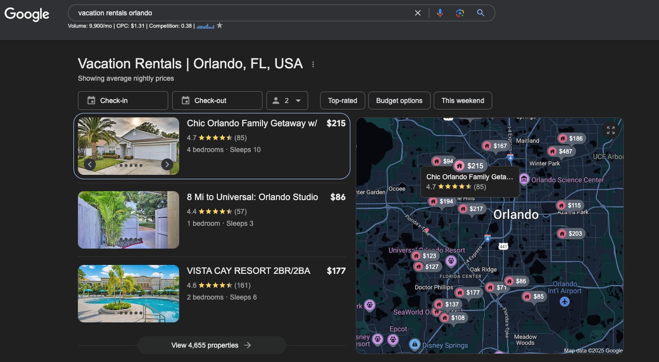 Captura de pantalla de Google Vacation Rentals